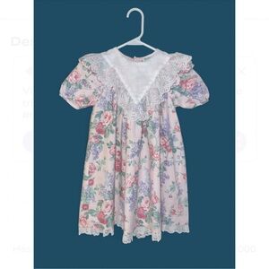 Vintage Floral Ruffle Lace Spring Tea Party Cottagecore Lightweight Shift Dress